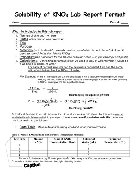 KNO3 Solubility Lab Report Format