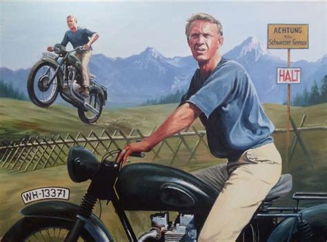 La grand évasion Steve McQueen huile sur toile Steve mcqueen