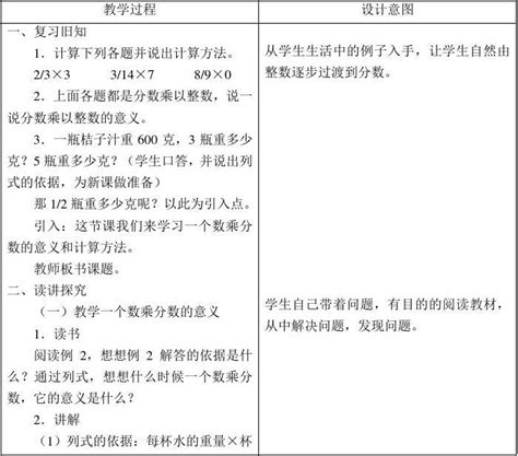 人教新课标六年级上册数学教案 一个数乘分数教学设计word文档在线阅读与下载无忧文档