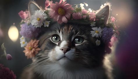 Premium Photo A Cat Wearing A Flower Crown