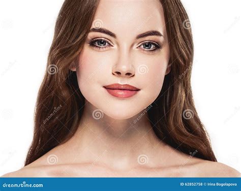 Beautiful Woman Face Close Up Portrait Studio On White Stock Photo