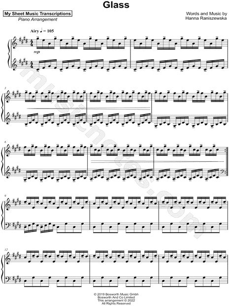 My Sheet Music Transcriptions Glass Sheet Music Piano Solo In C