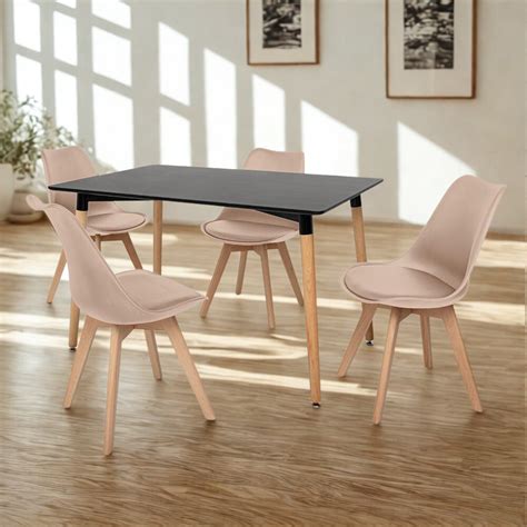 Kit Mesa Jantar Eiffel 120x80 Preta 04 Cadeiras Leda Nude