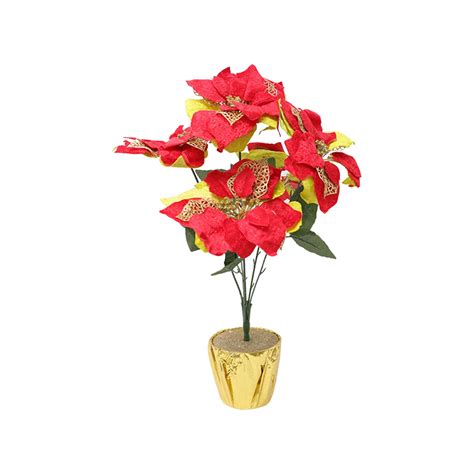 Artificial Red Poinsettia Potted Plant Poinsettia Plant Bonsai Fake Poinsettia Plant Christmas ...