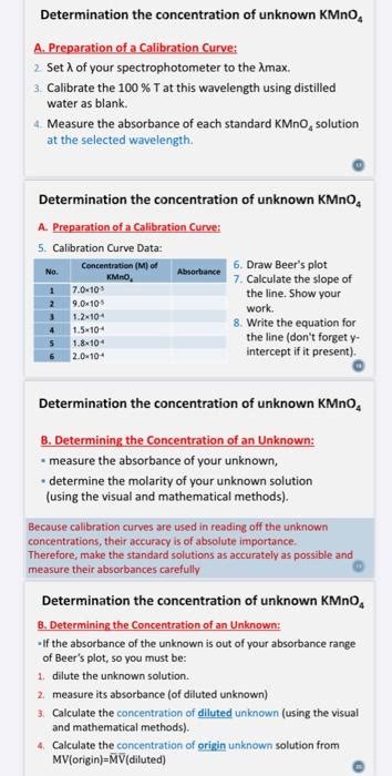 Solved Determination The Concentration Of Unknown Kmno A Chegg