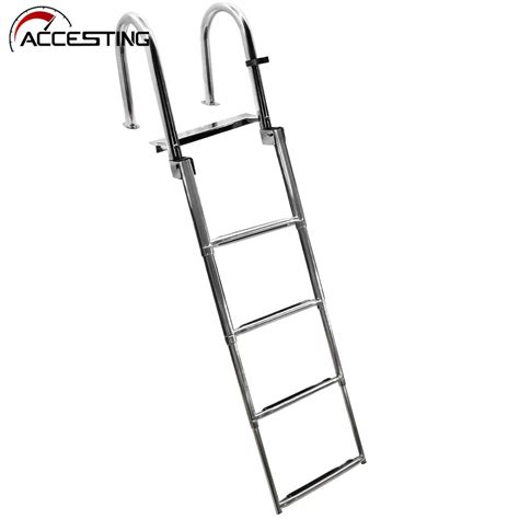☬stainless Steel Folding Ladder Marine 4 Step Telescoping Ladder Fit