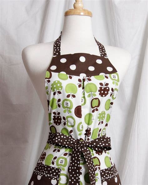 Vintage Inspired Apron Retro Green Apples Brown By Apronqueen Aprons