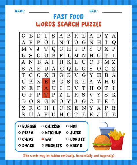 Fast Food Word Search Printable