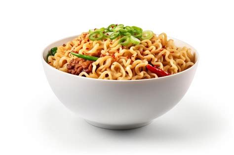 Premium Photo A White Bowl Filled With Noodles And Vegetables