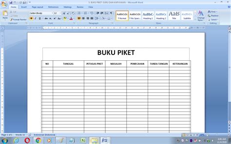 Contoh Buku Piket Guru Dan Karyawan Sekolahmadrasah