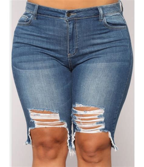 Plus Size Ripped Denim Shorts