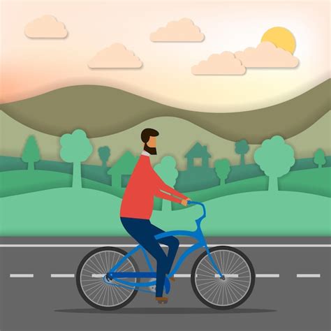 Homem Andando De Bicicleta Isolado No Fundo Branco Ilustra O Vetorial