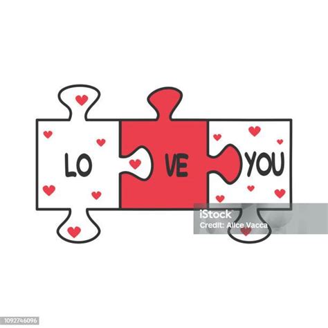 Cute Cartoon Romantic Vector Illustration With Puzzle Pieces Stock