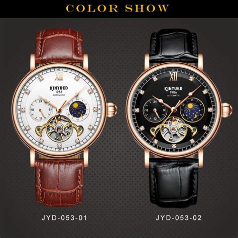 Kinyued Watch Skeleton Dial Dual Moon Phase Mechanical Watches