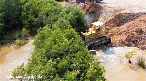 Incredible Powerful Team Dump Truck And Dozer Kumatsu Pushing Soil