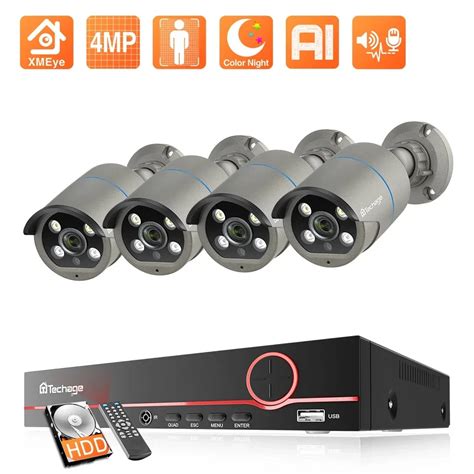 Techage Ch Mp Poe Security Surveillance Camera System Kit Ai Face