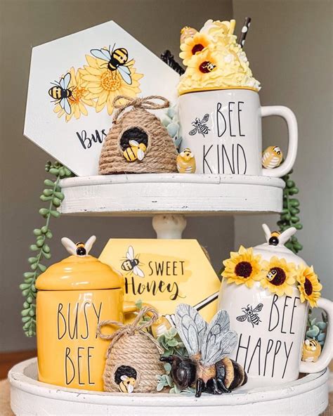 Bee Hives Bee Decor Honey Dipper Bees Decor Bee Tiered Tray Rae Dunn