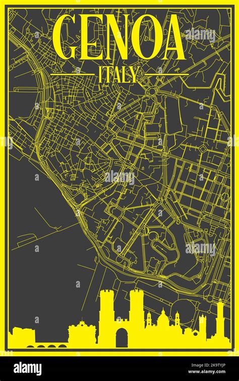 Hand Drawn Downtown Streets Network Printout Map Of GENOA ITALY Stock