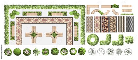 Fototapeta Top View Elements For The Landscape Design Plan Trees