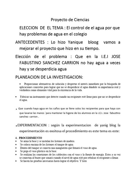 Proyecto De Ciencias Pdf Agua Sensor