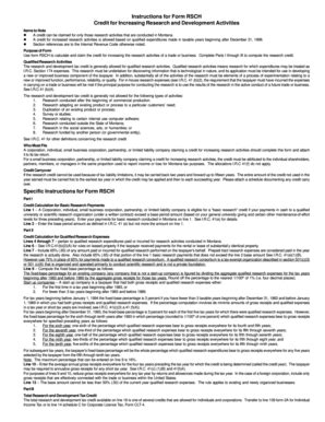 Fillable Online Instructions For Form Rsch Credit For Increasing