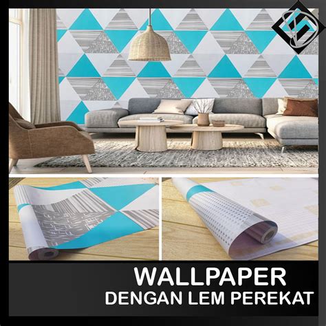 Jual Bayar Di Tempat Cod Wallpaper Dinding Motif Segitiga Biru