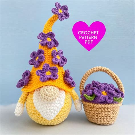 Violet Gnome Crochet Pattern Spring Garden Gnome Flower Etsy