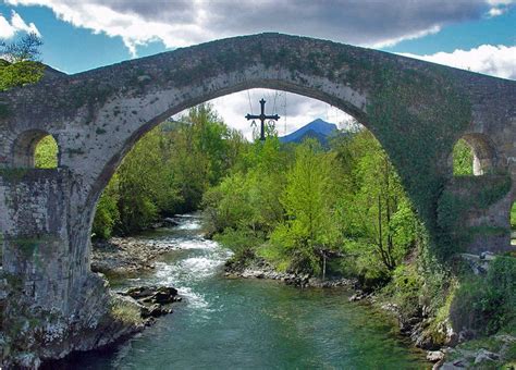 Cangas De Onis Asturias Spain Garden Bridge Natural Beautiful