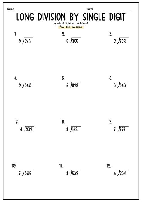 Long Division Printable Worksheets