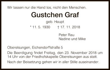 Traueranzeigen Von Gustchen Graf Trauer Hna De