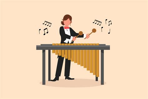 Business Design Drawing Woman Percussion Player Play Marimba Young