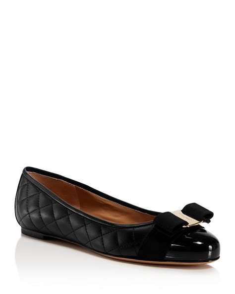 Ferragamo Salvatore Womens Varina Quilted Leather Cap Toe Ballet Flats