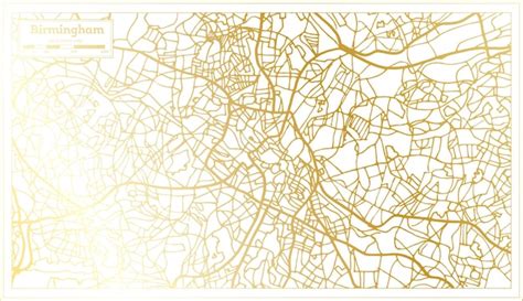 Mapa De La Ciudad De Birmingham Reino Unido En Estilo Retro En Color Dorado Mapa De Contorno