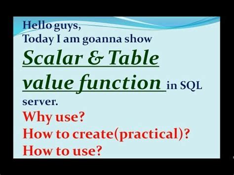 Scalar And Table Value Function In Sql Sql Tutorial Part Youtube