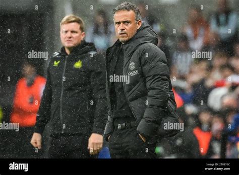 Eddie Howe Of Newcastle And Luis Enrique Of Psg During The Uefa