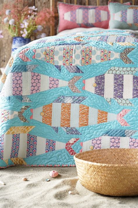 Tilda Cotton Beach Striped Fish Quilt Kit in Teal