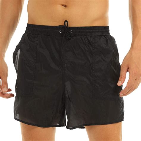 Yuumin Mens Beach Board Shorts See Through Drawstring Quick Dry Swim