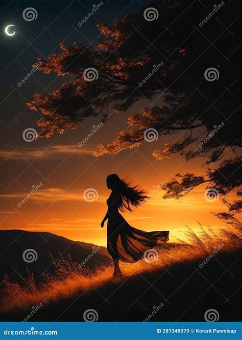 Silhouette of Woman in Nature, Generative Ai Illustration. Stock ...