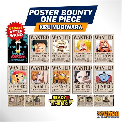 Jual Poster Bounty One Piece Kru Mugiwara 1 Set 10pcs Poster Wanted One ...