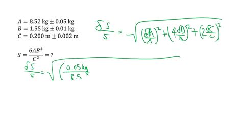 Uncertainty Propagation Multiplicationdivisionexponent Example With