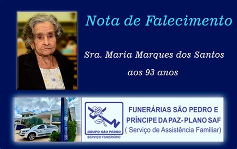 Nota De Falecimento Sra Maria Marques Dos Santos Aos 93 Anos