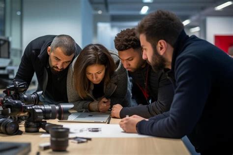 Un Grupo De Personas Mirando Algo En Una Mesa Foto Premium