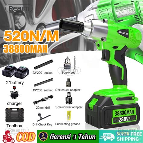 Jual Reaim 288v Cordless Impact Wrench 2 Baterai Cordless Mesin Pembuka Baut Ban Bor Set Impak