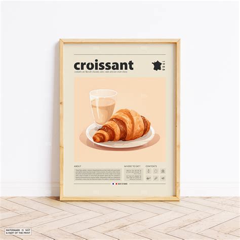 Croissant Poster Food Poster French Food Retro Poster Etsy