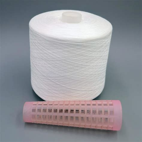 100 Spun Polyester Yarn 20s 3 Raw White On Plastic Dyeing Cone For