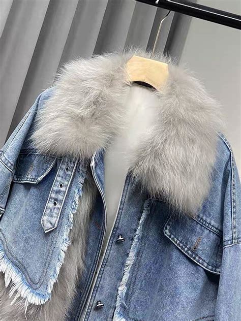 Emmiol Free Shipping Oversized Faux Fur Denim Coat Gray S In Coats