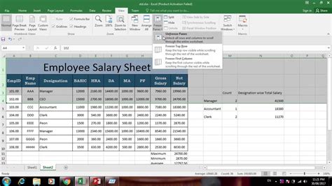 Employee Salary Sheet Using Countif And Sumif Function In Ms Excel 2016