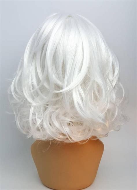 Shoulder Length Wavy White Wig White Wig With Long Stacked Layers Blonde Wig Wavy Blonde Wig