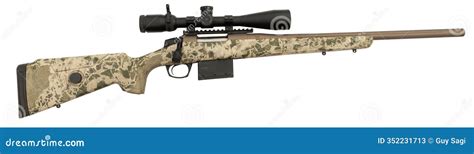 Rifle Scope On A Camo Bolt Action Rifle Stock Image Image Of Danger