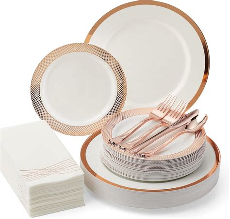 Amazon By Madee Rose Gold Disposable Dinnerware Set Pcs For